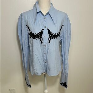 Sister Jane Cody Cording Shirt Light Blue Embroidered Button-Up Shirt Large